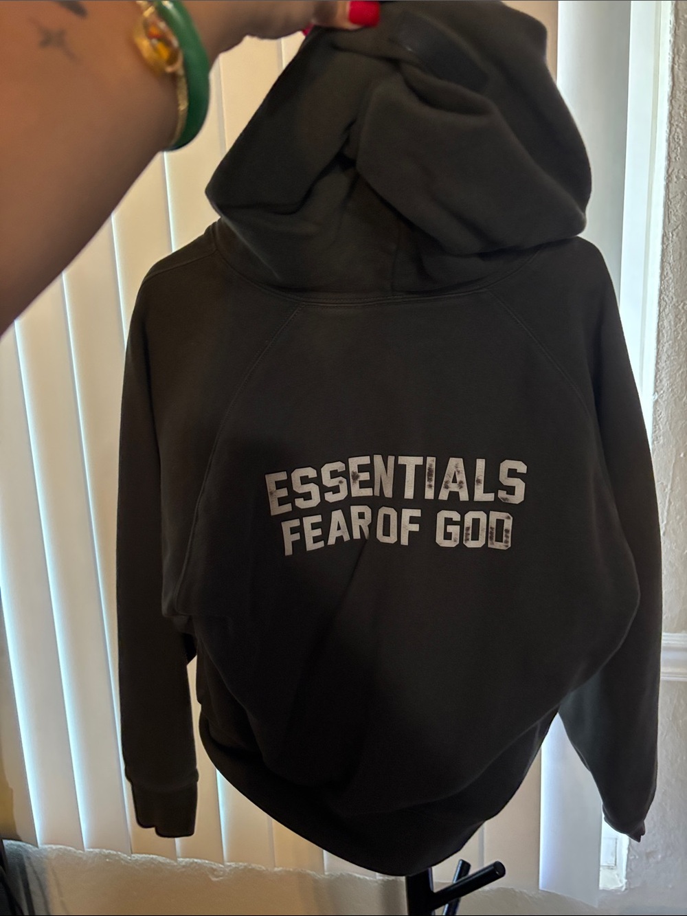 Fear of God Essential Olive Green Full-Zip Hoodie Sweatshirt